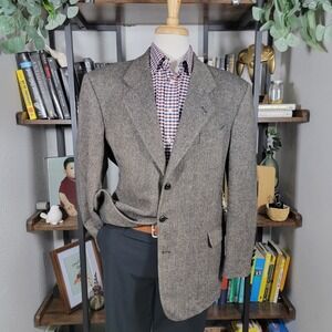 VTG Jeremy Cobb Esquire Mens Tweed Sport Coat Three Button Brown herringbone 44R